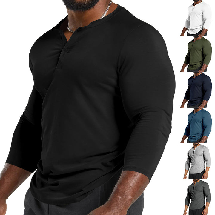 Herren Langarm-Henley-Shirt aus atmungsaktivem Baumwollmix mit Knopfdetails Echoarchiv