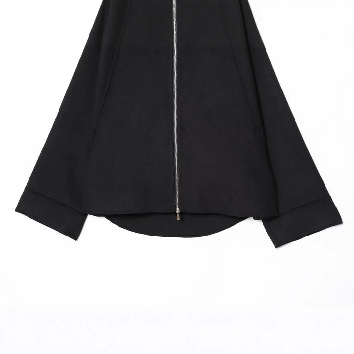 Damen kastiges Zip-Overshirt mit Hemdkragen, Raglanärmeln und verlängertem Saum – Célinea