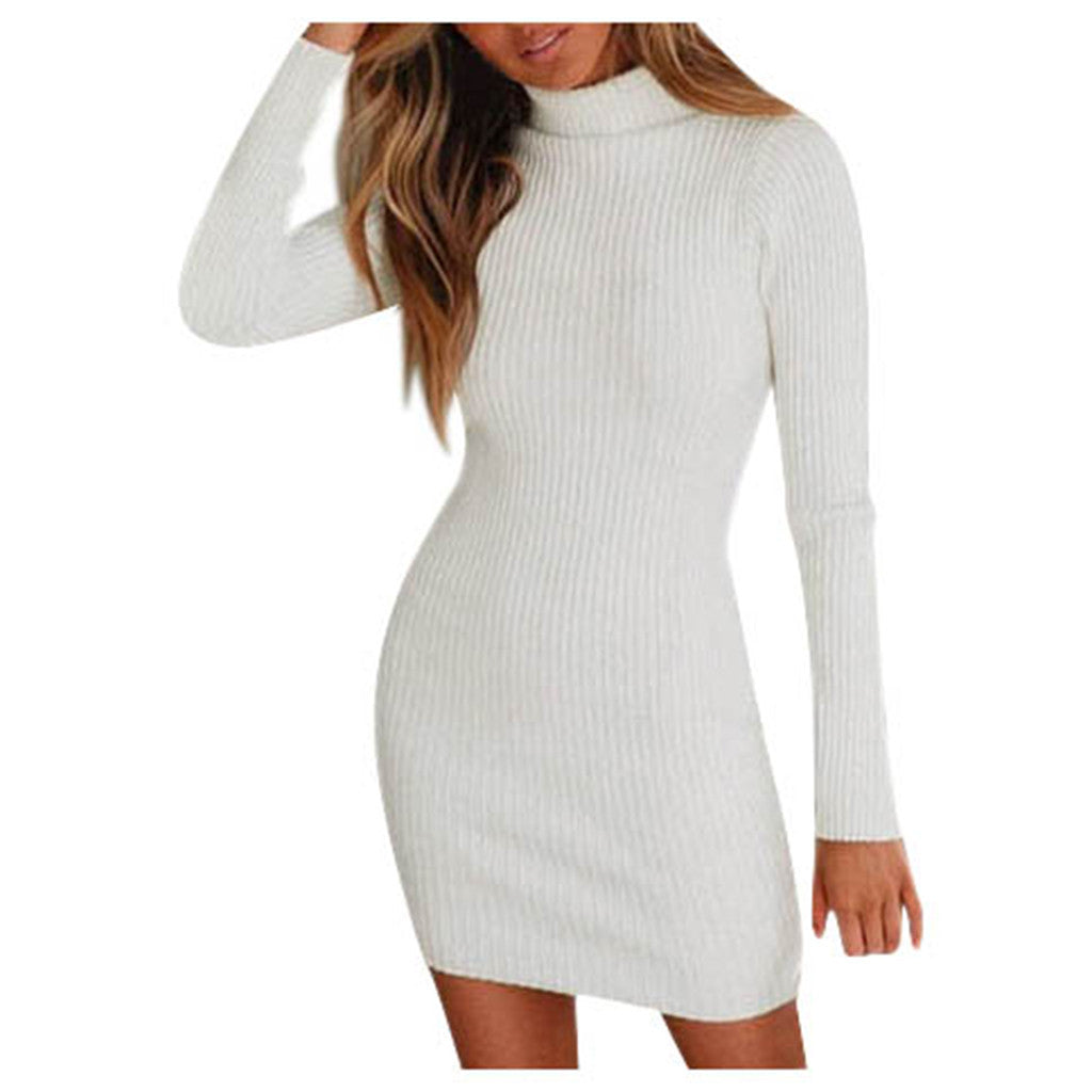 Damen Enganliegendes geripptes Strick-Minikleid mit Rollkragen und langen Ärmeln Echo Archiv