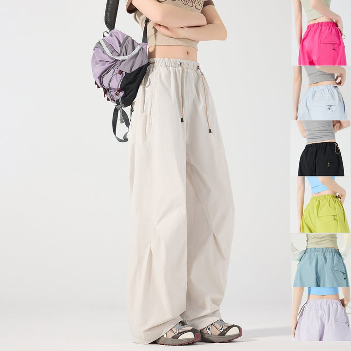Damen Weite Nylon-Baggyhose mit elastischem Tunnelzugbund & Utility‑Taschen Echoarchiv