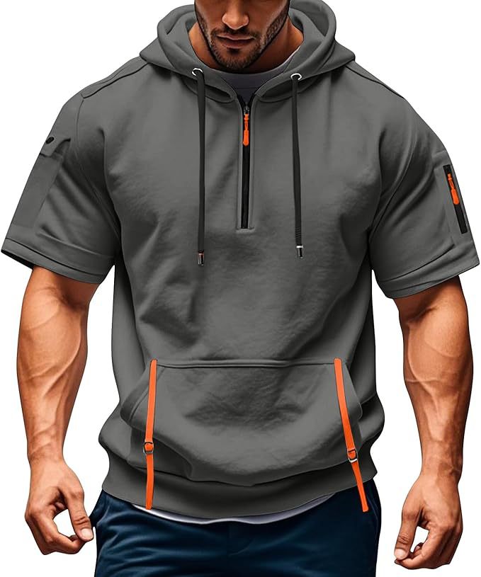 Herren Kurzarm Hoodie mit funktionalen Taschen Echoarchiv