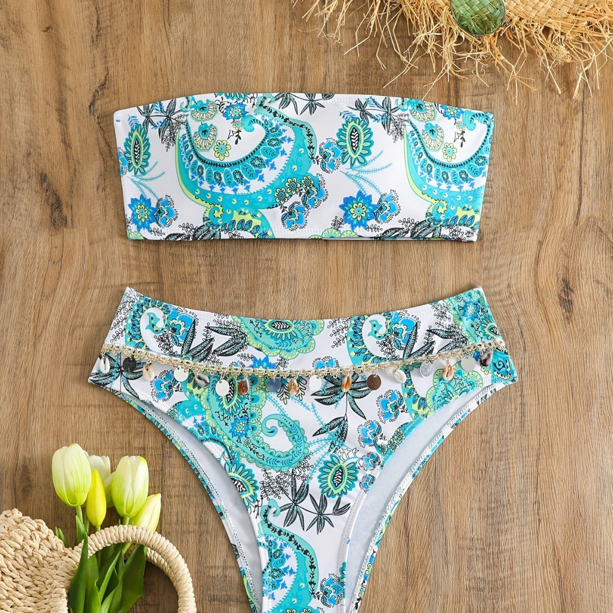 Damen Bandeau-Bikini-Set mit eleganten Muscheldetails Echo Archiv