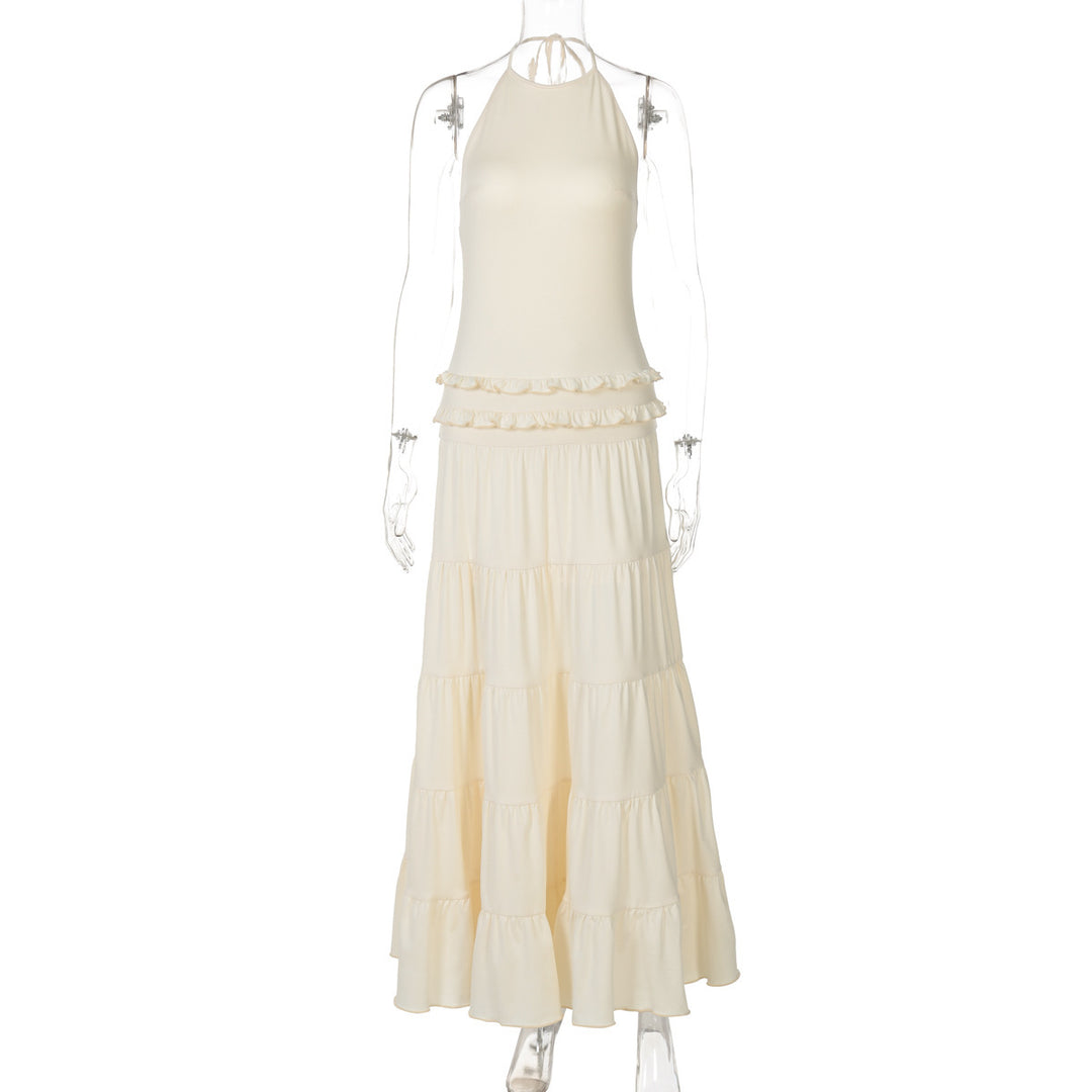 Damen Elegantes Spaghetti-Träger Maxikleid mit Rüschendetails Echo Archiv