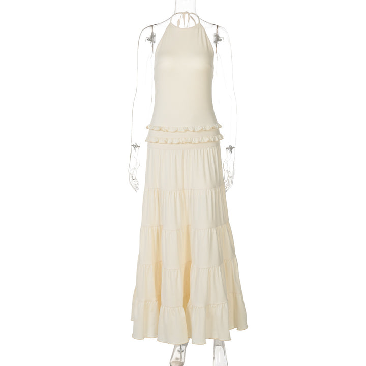 Damen Elegantes Spaghetti-Träger Maxikleid mit Rüschendetails Echo Archiv