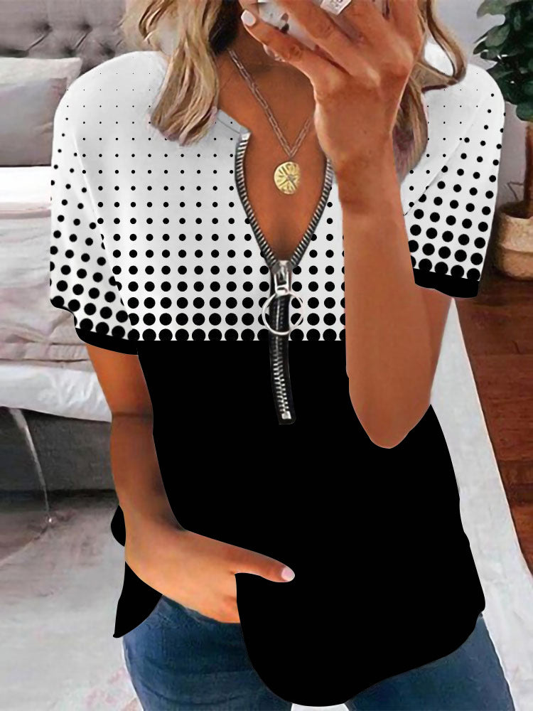 Damen T-Shirt mit Reißverschluss und Musterdetails Echo Archiv
