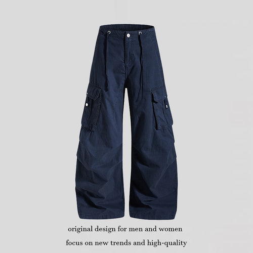 Damen weite High-Waist Cargo-Hose mit Tunnelzugbund und großen Klapptaschen Echoarchiv