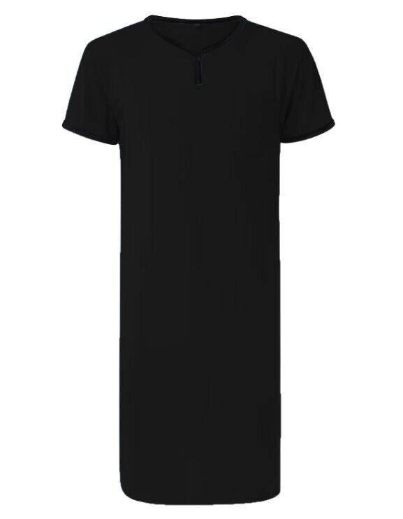 Herren nan langes Baumwoll-Schlafshirt mit Henley-Kragen Echo Archiv