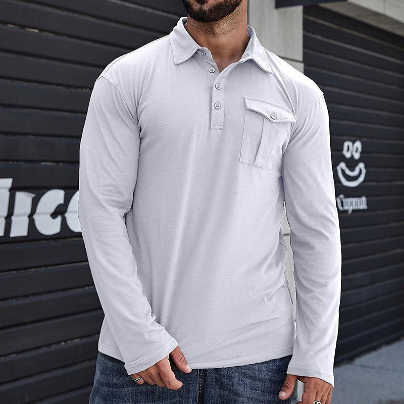 Herren Langarm-Henley Polo mit modernem Stehkragen Echoarchiv