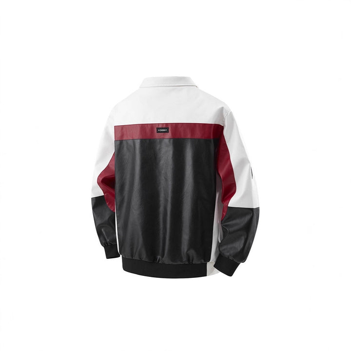 Herren Colorblock Kunstleder-Bomberjacke mit Stehkragen und beidseitigem Reißverschluss Echoarchiv