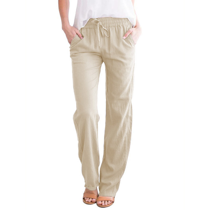 Damen Leichte Leinenoptik Palazzo-Hose mit Gummibund, Tunnelzug und Eingrifftaschen Echoarchiv