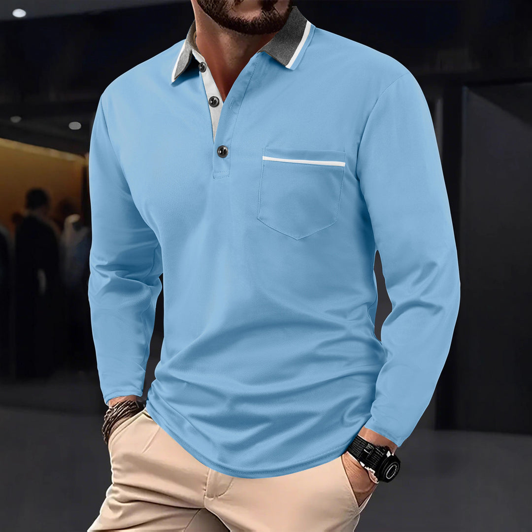 Herren Langarm Poloshirt mit strukturiertem Kragen und Brusttasche Echoarchiv