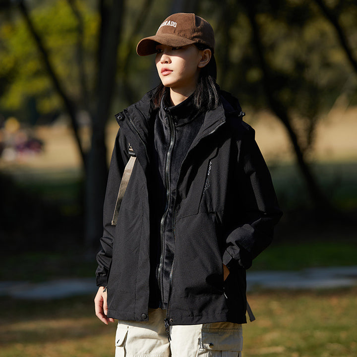 Damen zweilagige Softshell‑Outdoorjacke mit abnehmbarem Fleece‑Innenlayer und Kapuze Echoarchiv