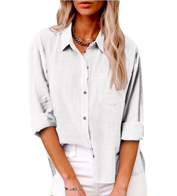 Damen lässige Leinenbluse mit kurzem Arm und Knopfdetails Echoarchiv