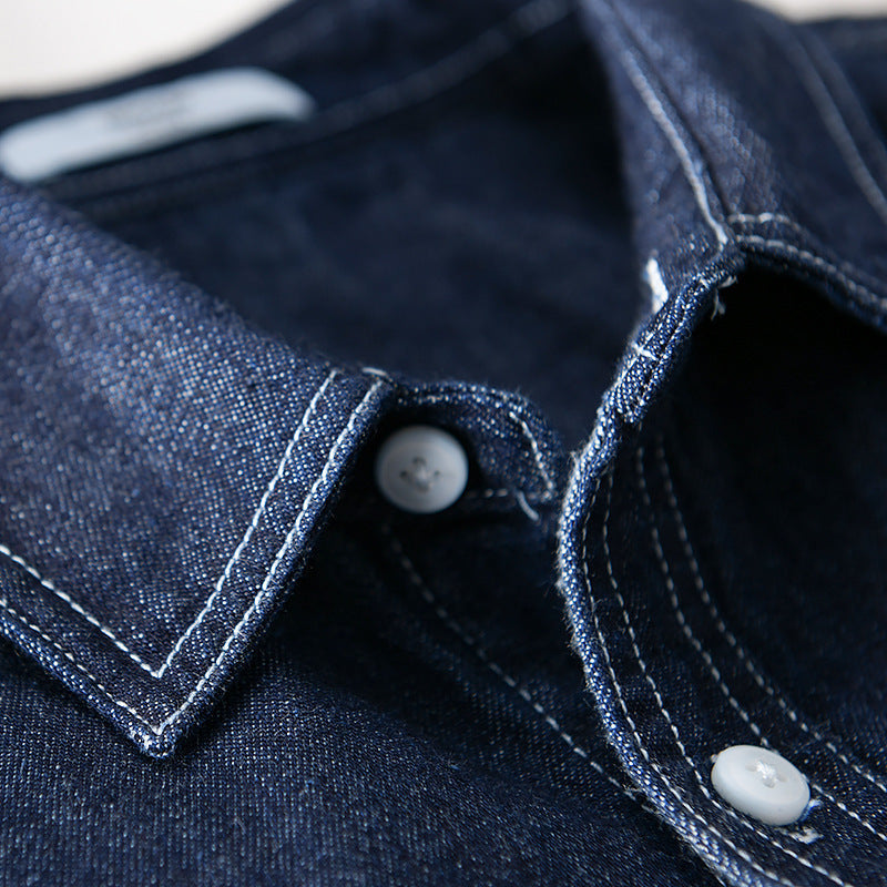 Herren Jeans-Overshirt im Worker-Stil mit doppelten Brusttaschen und kontrastierenden Ziernähten Echoarchiv