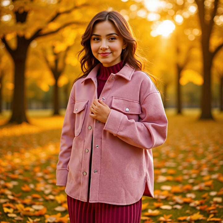 Damen Oversize Wollmix-Shacket mit Druckknopffront und aufgesetzten Pattentaschen Echo Archiv