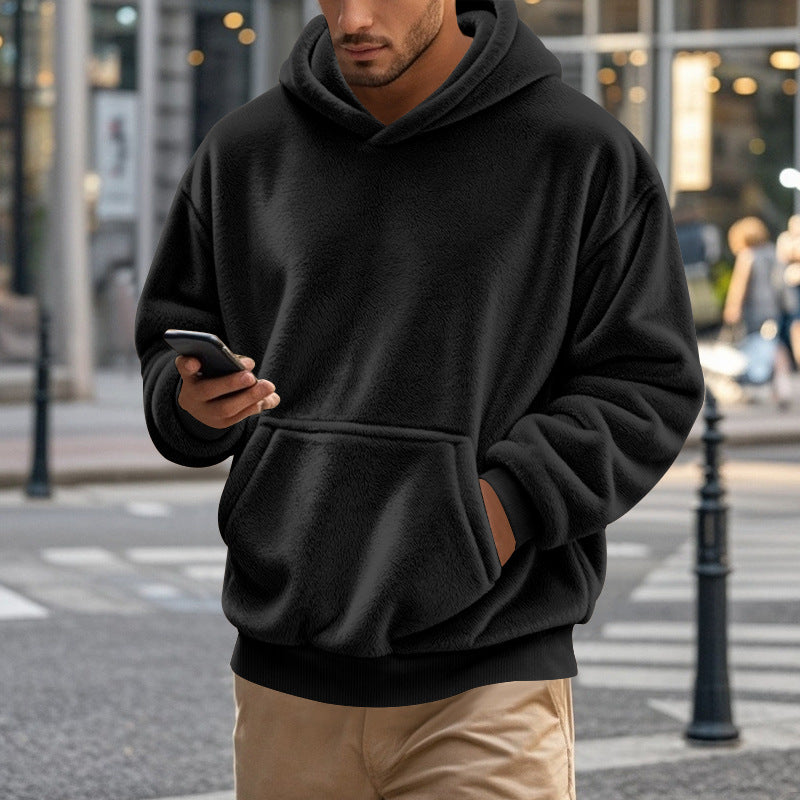 Herren nan kuscheliger Oversize-Fleece-Hoodie mit Kängurutasche und geripptem Saum Echo Archiv