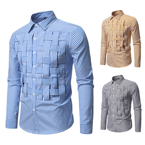 Herren Gestreiftes Business-Hemd mit gewebter Flechtoptik und Slim-Fit Echo Archiv