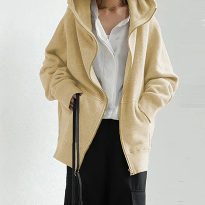 Damen nan übergroße Kapuzenjacke mit Reißverschluss und Kängurutasche aus flauschigem Fleece Echo Archiv