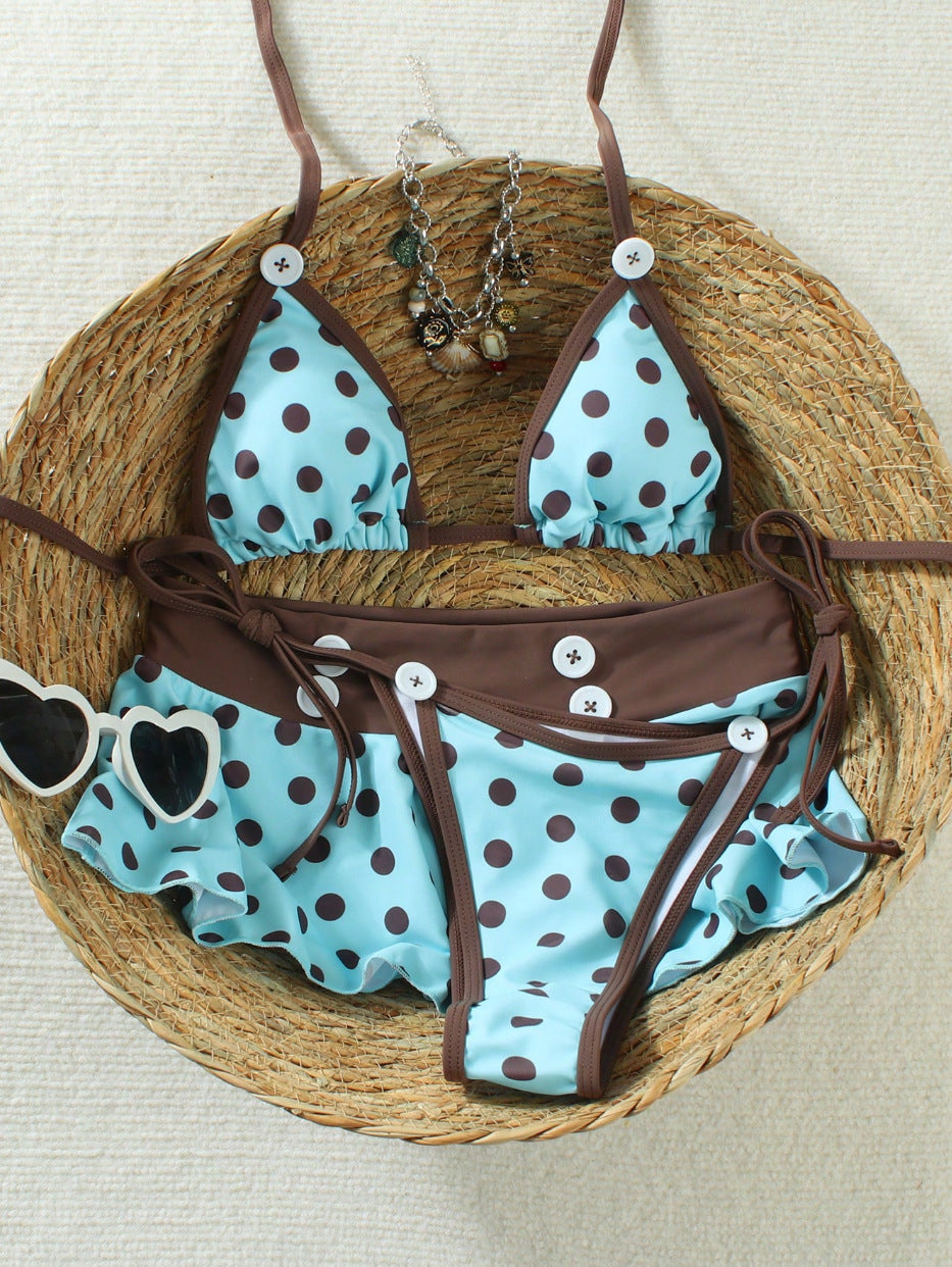 Damen Triangel-Bikini mit Rüschen und modischem Punkten-Design Echo Archiv
