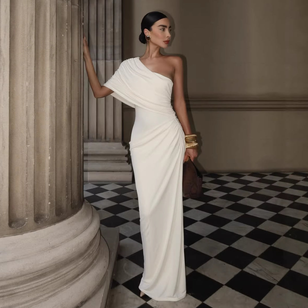 Damen Elegantes Langarm-Minikleid mit fließendem Drapée und asymmetrischem Design Echo Archiv