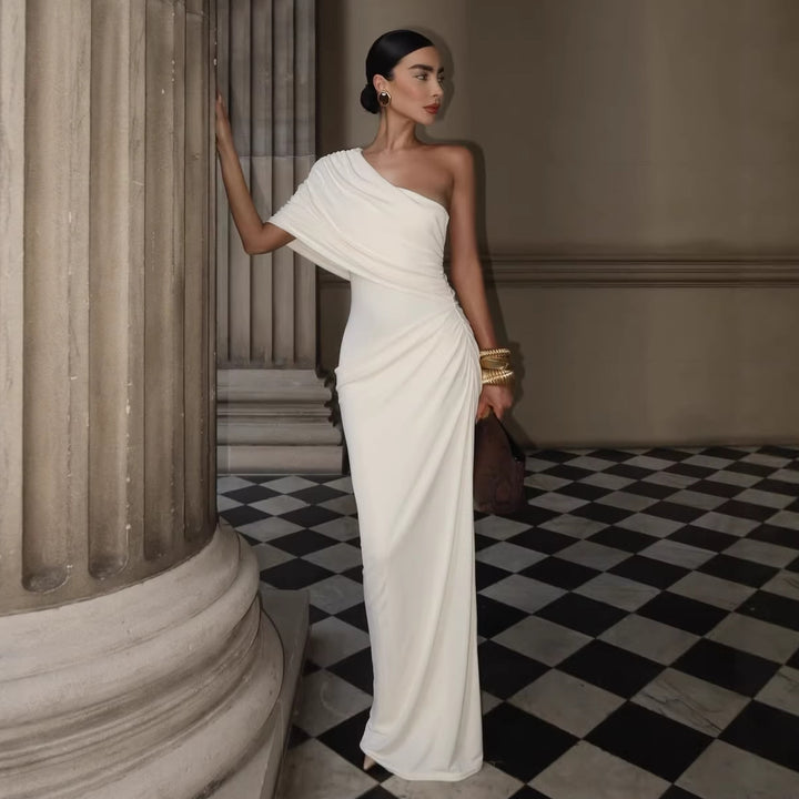 Damen Elegantes Langarm-Minikleid mit fließendem Drapée und asymmetrischem Design Echo Archiv