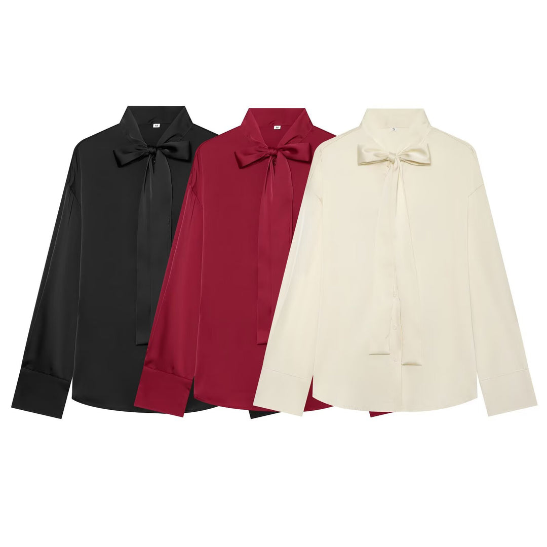 Damen Bluse mit Schleifenkragen und fließender Satin-Optik Echo Archiv