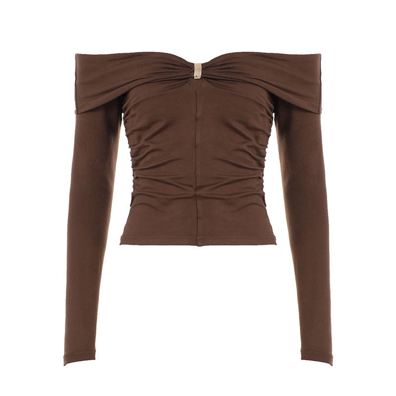 Damen Schulterfreies gerafftes Langarm-Cami mit Zierclip Echo Archiv