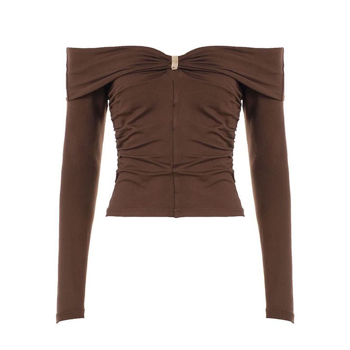 Damen Schulterfreies gerafftes Langarm-Cami mit Zierclip Echo Archiv