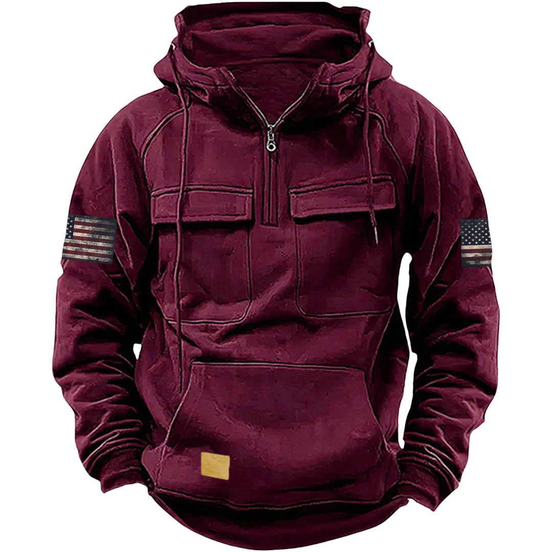 Herren nan Kapuzenpullover mit Halbzip, Cargo-Brusttaschen und Kängurutasche Echo Archiv