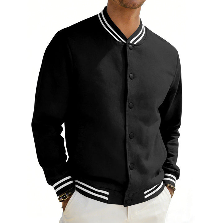 Herren Varsity-Bomberjacke aus Sweat mit gestreiftem Rippkragen – Brevano