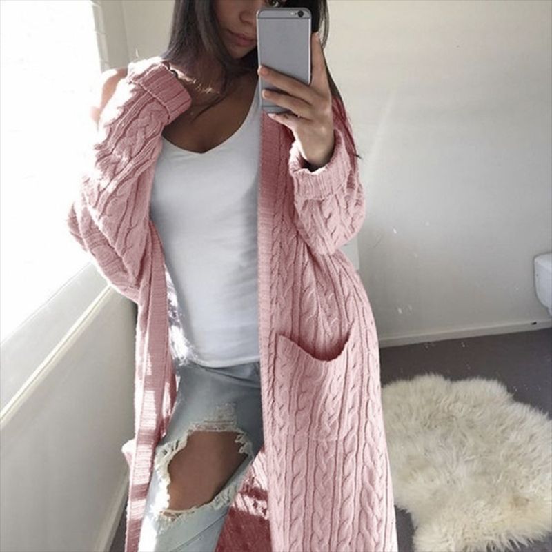 Damen Langer Oversize Zopfmuster-Strickcardigan mit Eingrifftaschen Echo Archiv