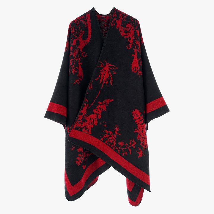 Damen Eleganter Cape‑Poncho im Kimono‑Schnitt mit Jacquard‑Strick – Avérine