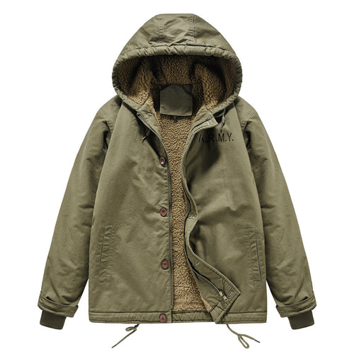 Herren Kapuzen-Canvasparka mit durchgehendem Sherpafutter und verdeckter Knopfleiste – Taviero