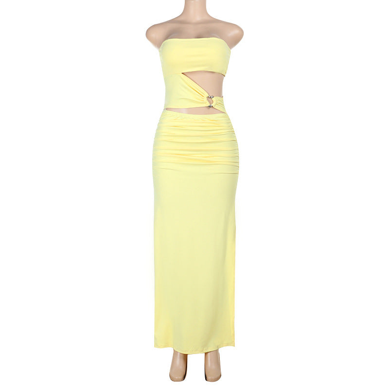 Damen elegantes schulterfreies Wickelkleid mit seitlichem Cut-Out Echo Archiv