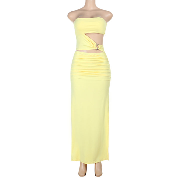 Damen elegantes schulterfreies Wickelkleid mit seitlichem Cut-Out Echo Archiv