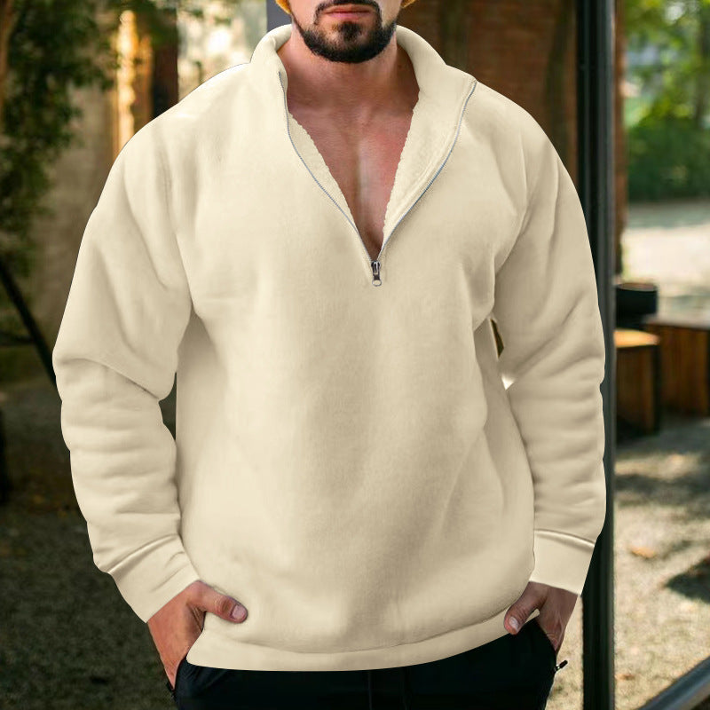 Herren bequemer Stehkragen Pullover mit kurzer Reißverschlussöffnung Echoarchiv