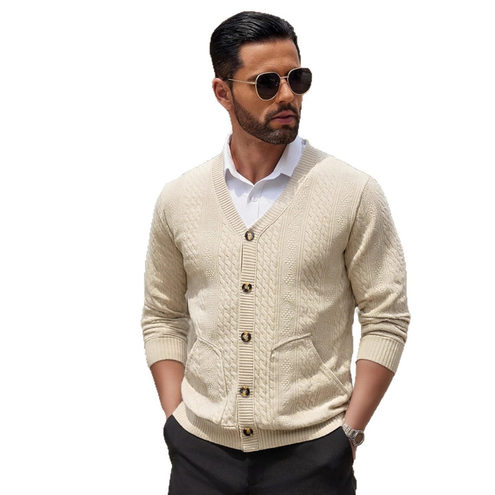 Herren Modischer Strickcardigan mit praktischen Taschen und einzigartiger Textur Echoarchiv