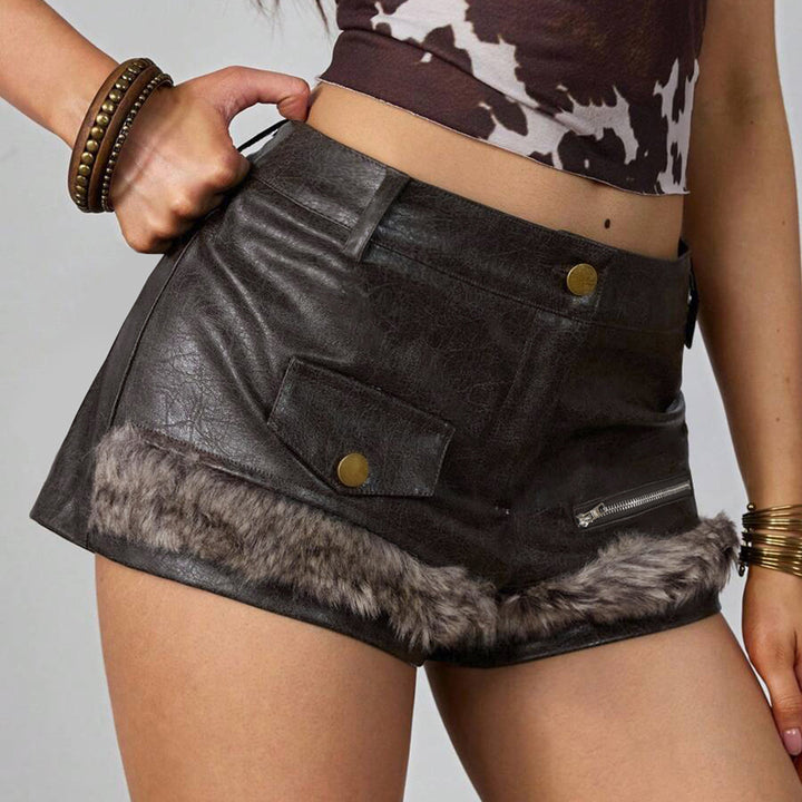 Damen Leder-Shorts mit Kunstfellbesatz Echo Archiv