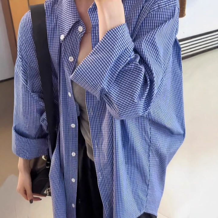 Damen Oversize-Hemd mit Vichy-Karo, weitem Fall und durchgehender Knopfleiste Echoarchiv