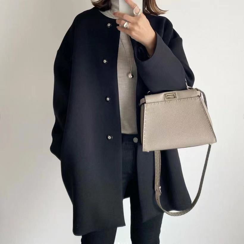 Damen nan Oversize Wollmix Mantel mit Perlenknöpfen und geradem Schnitt Echo Archiv