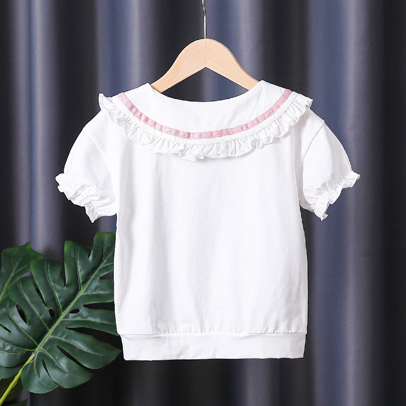 Mädchen T-Shirt mit rüschenverziertem Kragen und Schleifenakzenten Echo Archiv