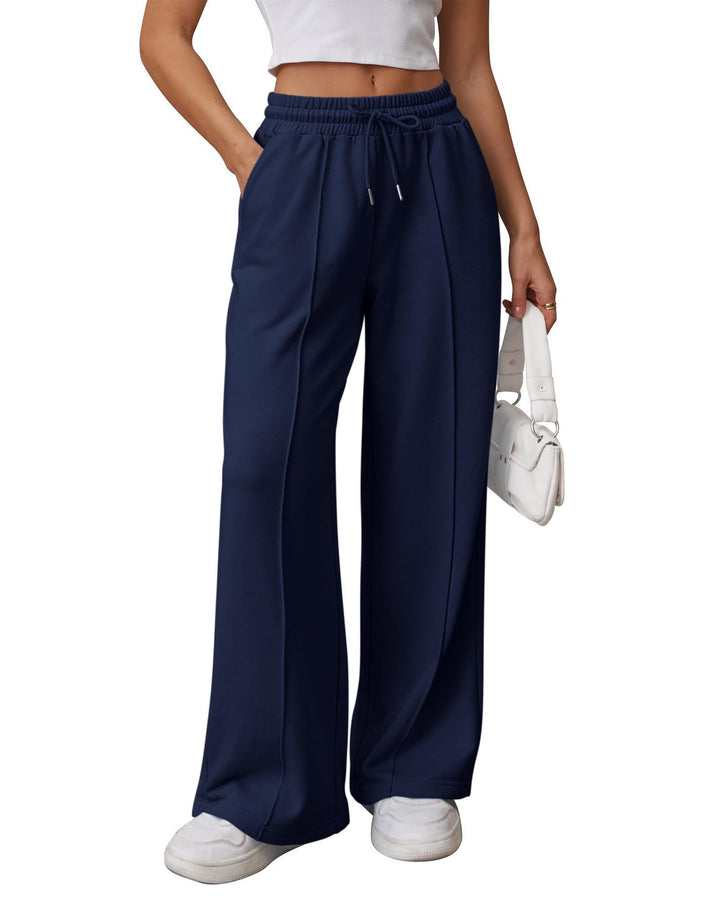 Damen nan High-Waist Relax-Freizeithose mit doppeltem Rippbund, sichtbarer Bügelfalte und weitem Bein Echo Archiv