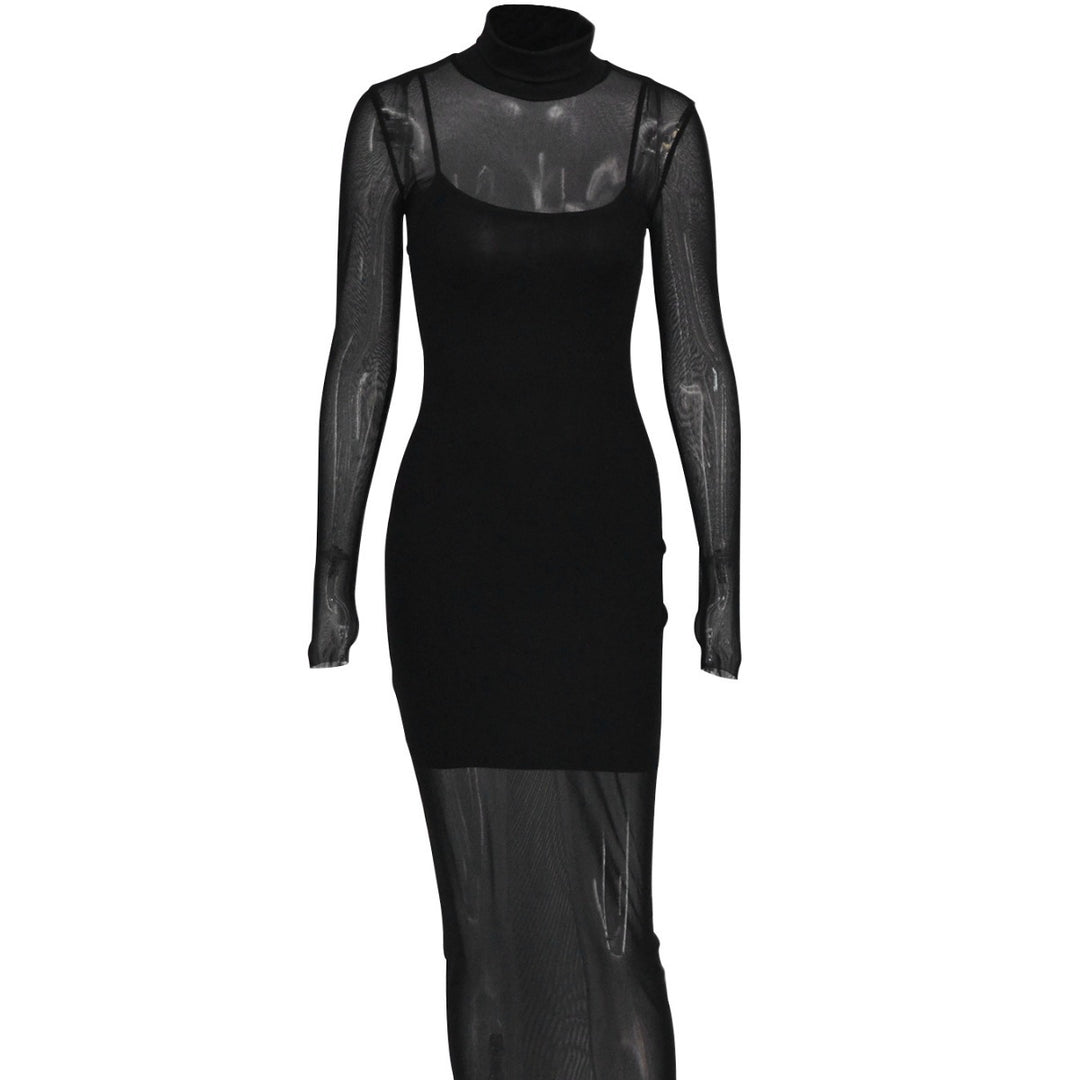 Damen figurbetontes Maxikleid mit langem Arm und elegantem Hochkragen Echo Archiv