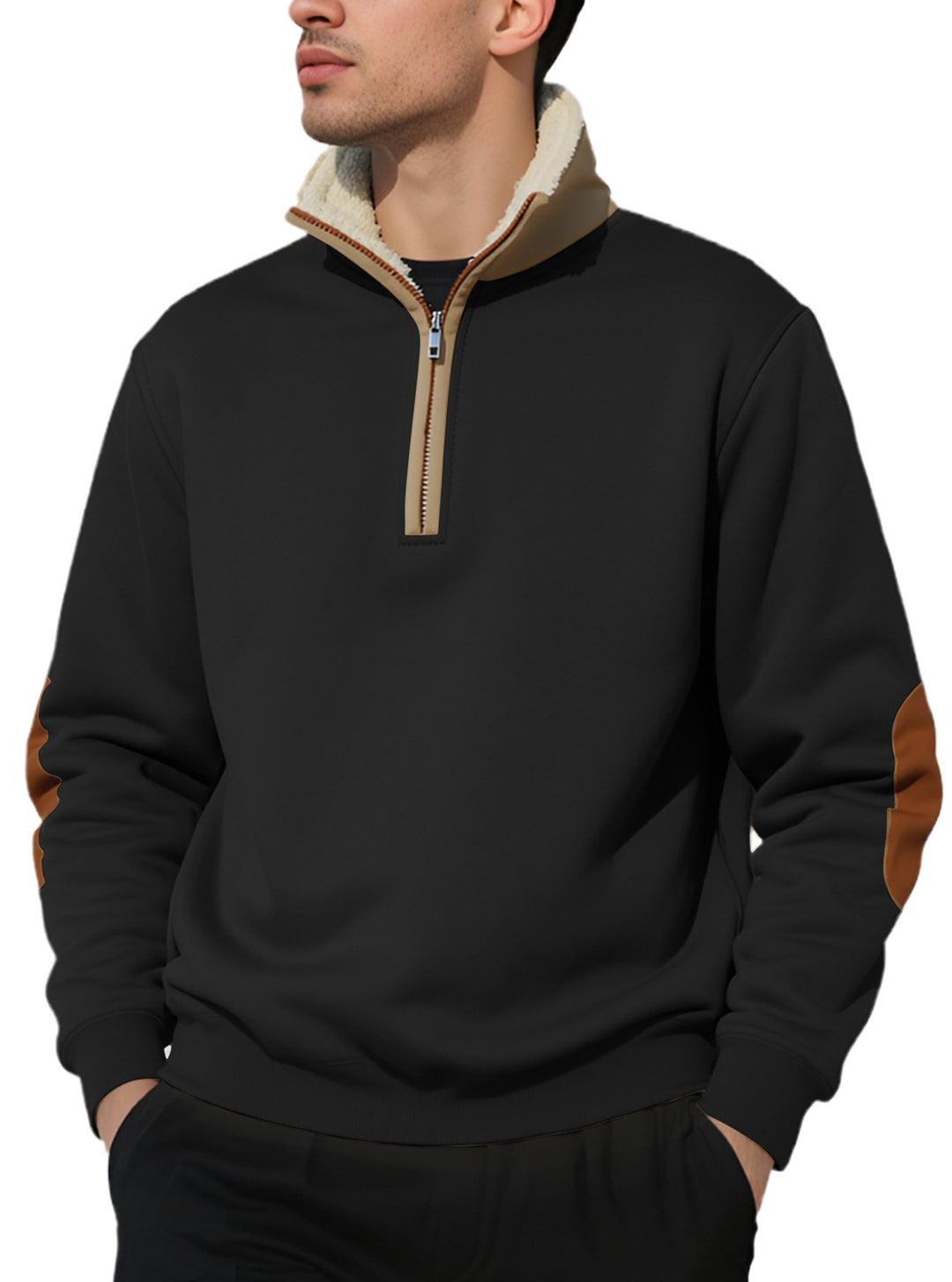 Herren Fleece-Pullover mit hohem Kragen und eleganten Kontrastdetails Echoarchiv