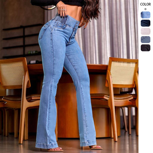 Damen nan hochtaillierte Stretch Flared Hose mit breitem Komfortbund und figurformenden Nähten Echo Archiv