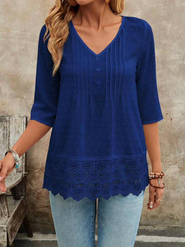 Damen Tunika Bluse mit Spitzenbesatz und strukturierten Pintucks Echo Archiv