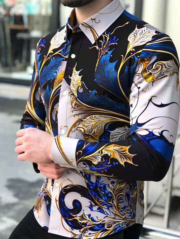 Herren Langarmhemd mit luxuriösem Barock-Muster Echoarchiv
