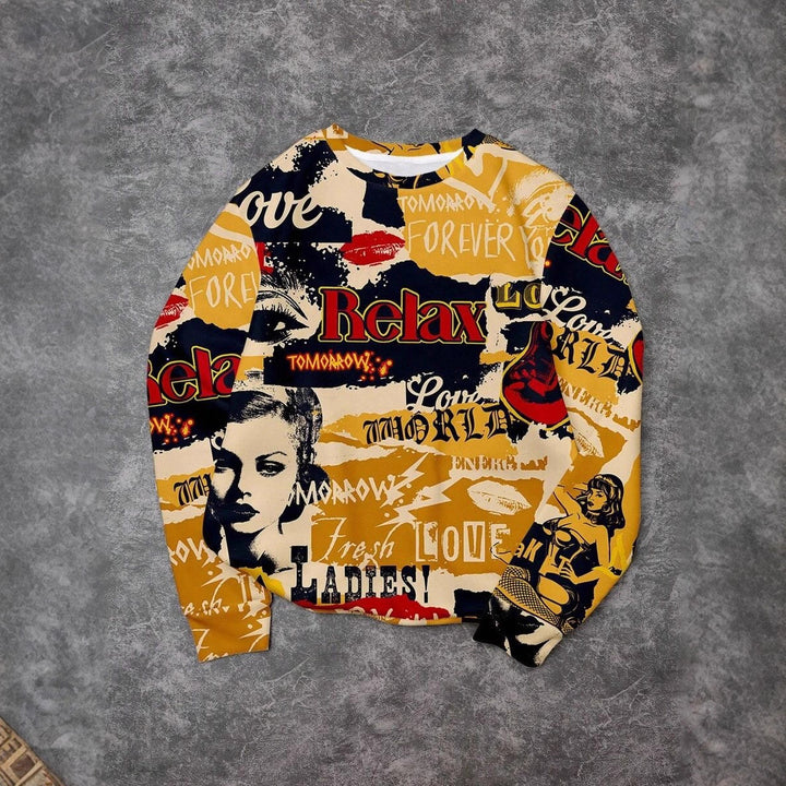 Damen Lässiger Sweatshirt mit kreativem Grafikdruck Echoarchiv