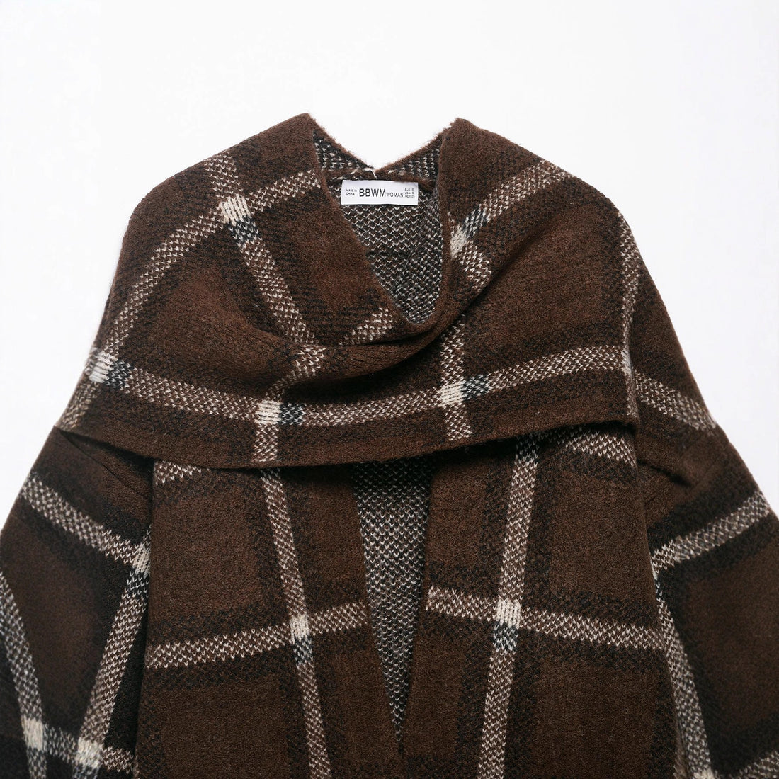 Damen Oversize Cape-Cardigan mit Kapuze, aufgesetzten Taschen und Karomuster Echoarchiv