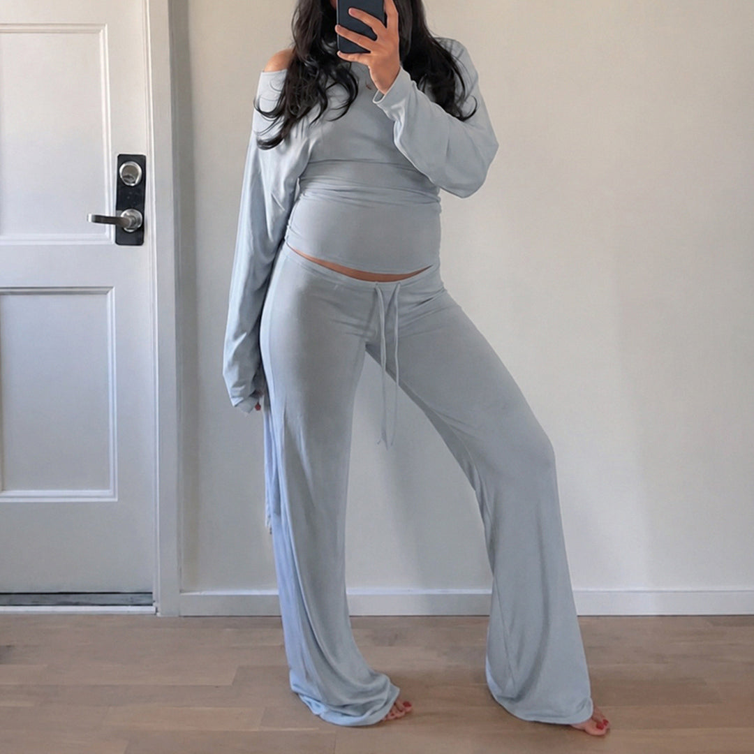 Damen Lounge-Set mit Off-Shoulder-Stretchtop und weiter Kordelbundhose Echo Archiv